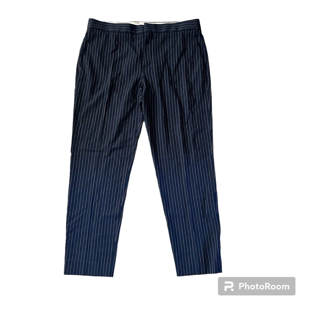 Chloe Trouser Dress Pant Midnight Blue With Gold‎ Pinstripe Size 36 Wool Blend